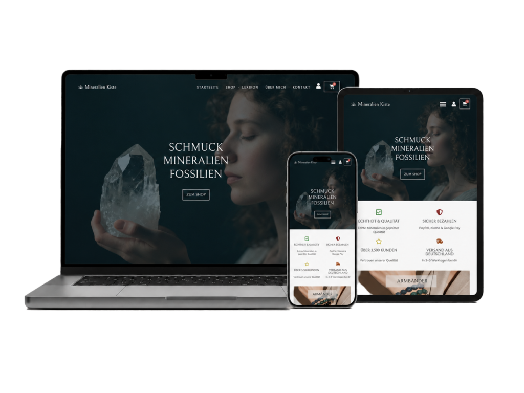 WordPress WooCommerce Onlineshop Mineralien-Kiste entwickelt von Lubomir Sivak für Desktop, Tablet und Smartphone